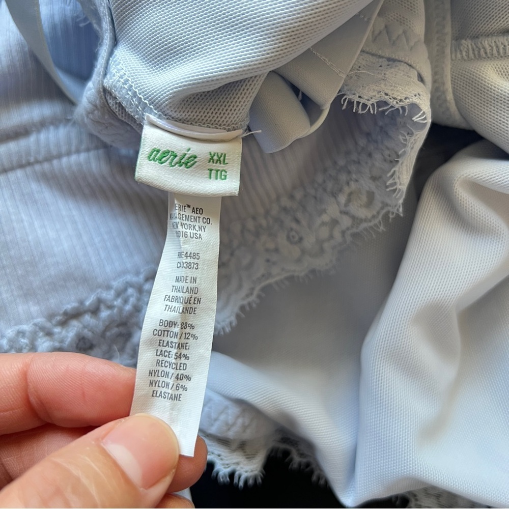 Aerie Eyelash Lace Babydoll Ribbed Bralette Longline Light Blue Size XXL - Picture 7 of 7